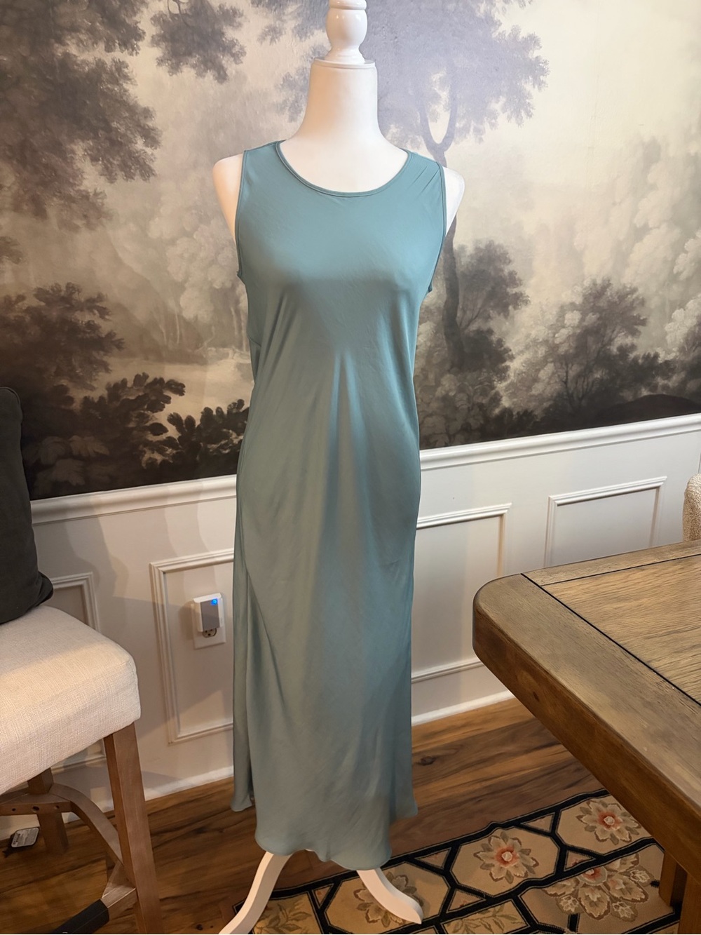Banana Republic Satin Maxi Dress | Teal Blue Minimalist Slip Dress |  Sz Small - Picture 4 of 6